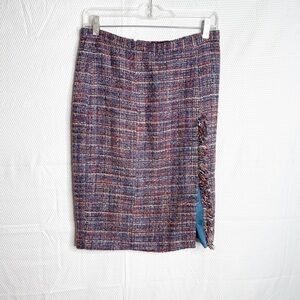 Rachel Roy Fall II DK AQUA MULTI PLACKET LINED pencil skirt size med side split.